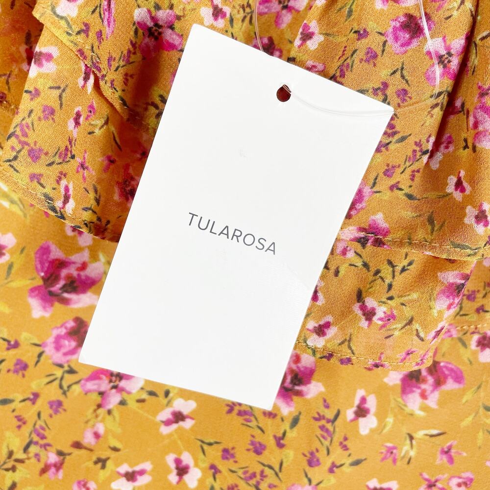 Tularosa Orion Top Peasant‎ Blouse Floral Yellow Long SleeveSz S Ruffle - Picture 9 of 11
